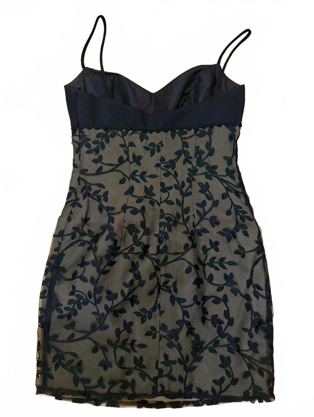 Vintage 90s Laundry Beaded Sheer Floral Mini Dress Y2K Black whimsygoth Sz 2 - Picture 3 of 8
